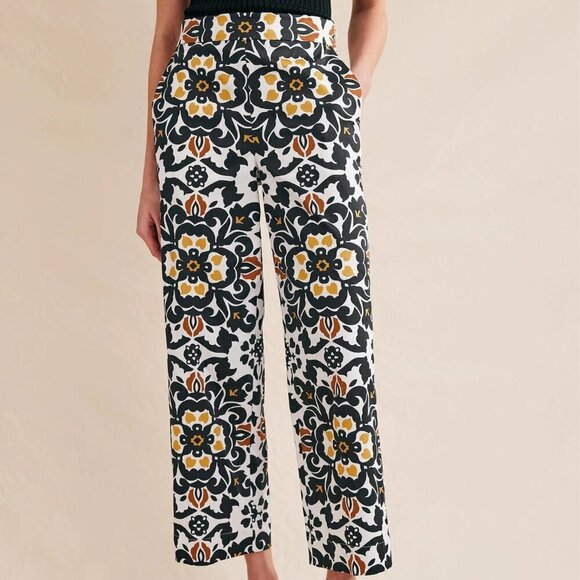 Boden Pants - Boden Printed Crop Wide Leg Pants in Black, Opulent Pome Small Flaw 16-18R